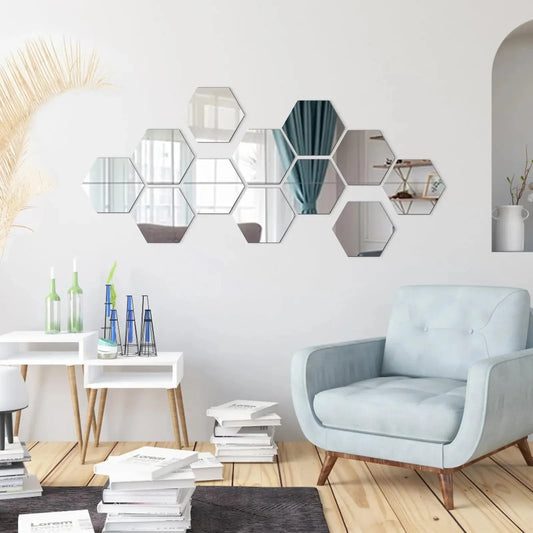 ESPEJOS HEXAGONALES POR 12 UNIDADES